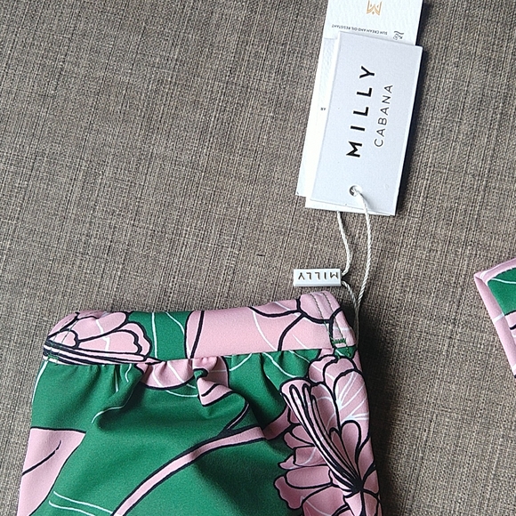 Milly Cabana Luxury Pink and Green Floral Halter Bikini Resort Cheeky Large NWT - Picture 3 of 13